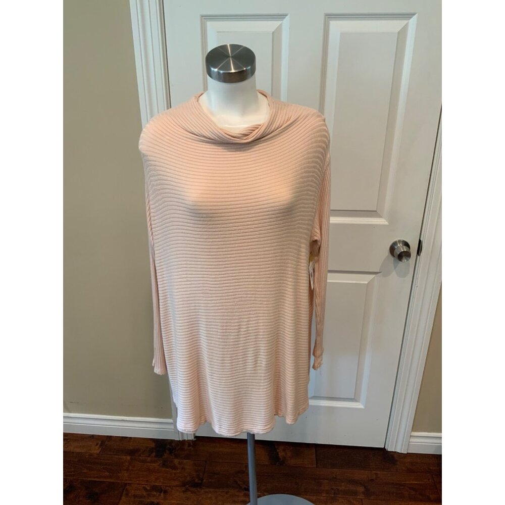 We the Free Free People Pink Rib Mock Neck Relaxed Fit Shirt, Size Large